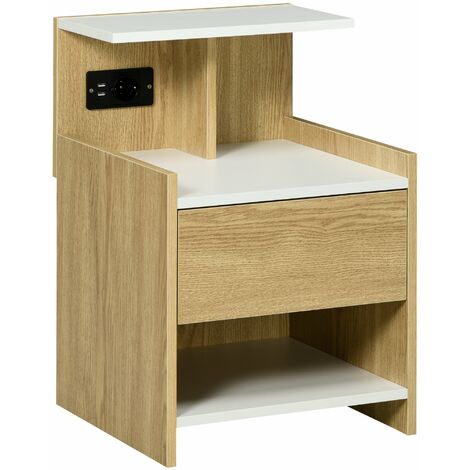 Comodino Moderno1 Cassetto 40x40x60 cm con 2 Prese USB Color Legno