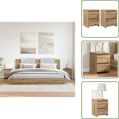 Comodino multifunzionale - vidaXL Comodini 2pz Rovere Artigianale 30x30x40cm in Legno Multistrato - Comodino con cassetti