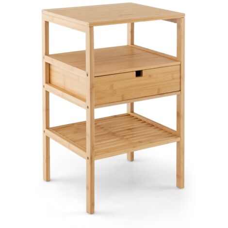 Comodino multiuso in bambù con cassetto portaoggetti e scaffale a doghe Tavolino moderno a 3 livelli Naturale