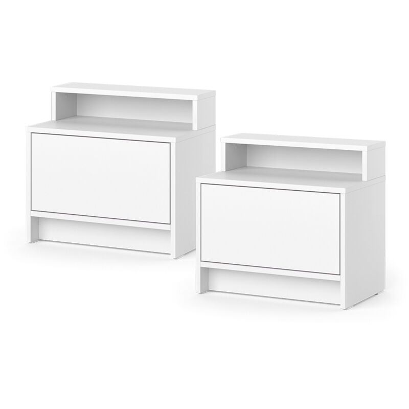 Comodino Naara, Bianco, 50.2 x 46.4 cm Set di 2 Vicco