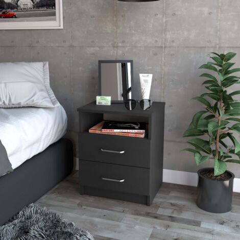 Comodino Nápoles in Legno Nero con 2 Cassetti, Dimensioni 50,54 x 40,69 x 32,76 cm