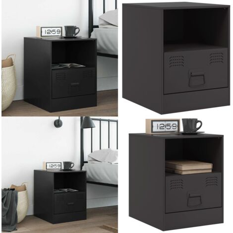 Comodino Nero 34,5x39x44 cm in Acciaio - Comodino nero - Comodino moderno
