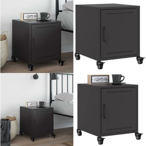 Comodino Nero 36x39x43,5 cm in Acciaio - Comodino nero - Comodino con ruote