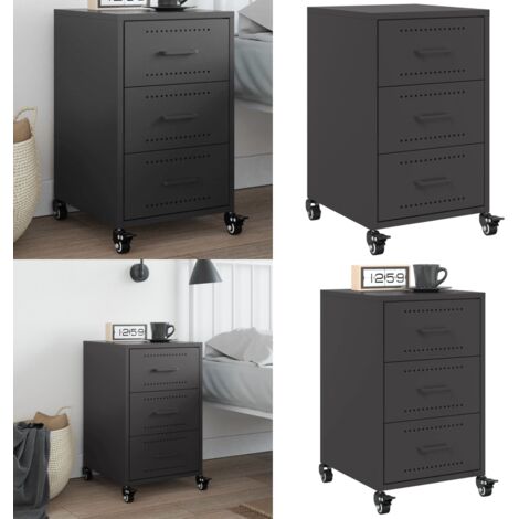 Comodino Nero 36x39x59 cm in Acciaio - Comodino nero - Comodino con cassetti