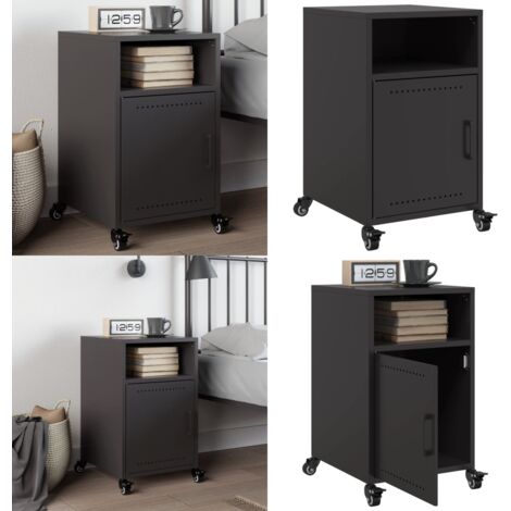 Comodino Nero 36x39x59 cm in Acciaio - Comodino nero - Comodino con ruote