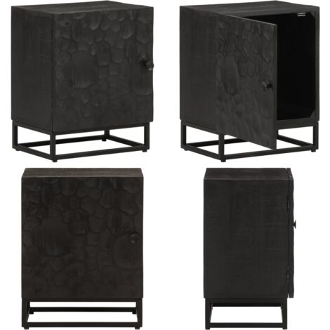 Comodino Nero 40x30x50 cm in Legno Massello di Mango e Ferro - Comodino nero - Comodino in ferro