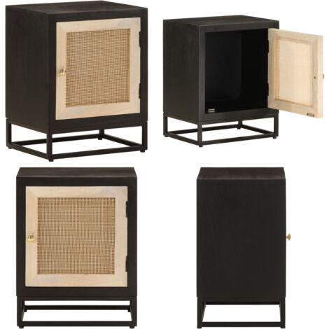 Comodino Nero 40x30x50 cm in Legno Massello di Mango e Ferro - Comodino nero - Comodino in ferro