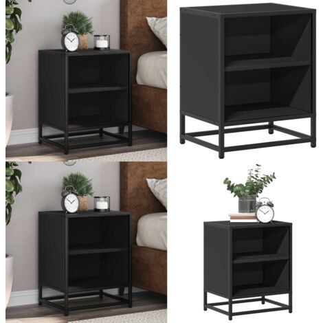 Comodino Nero 40x31x50 cm Legno Multistrato e Metallo - Comodino in legno - Comodino in metallo