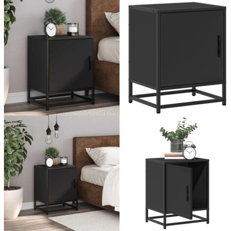Comodino Nero 40x31x50 cm Legno Multistrato e Metallo - Comodino nero - Comodino con metallo