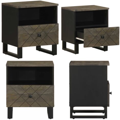 Comodino Nero 40x33x46 cm in Legno Massello di Mango - Comodino nero - Comodino in legno massello
