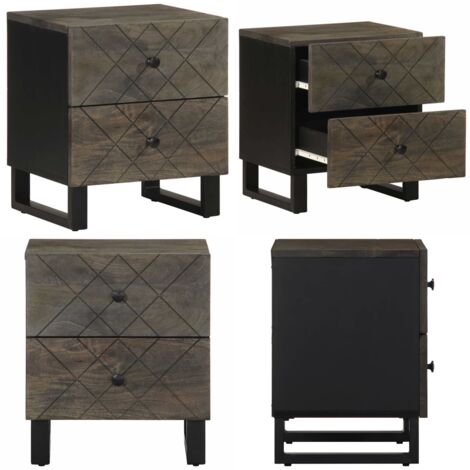 Comodino Nero 40x33x46 cm in Legno Massello di Mango - Comodino nero - Comodino in legno massello