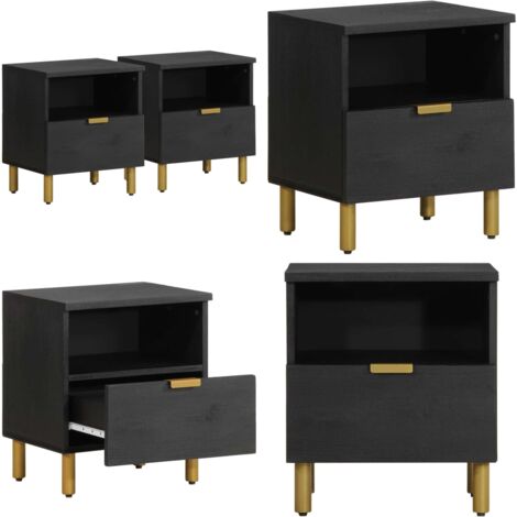 Comodino Nero 40x33x46 cm in Legno Multistrato - Comodino nero - Comodino con cassetto