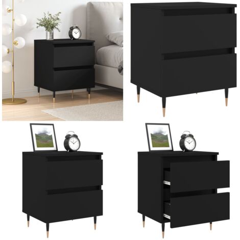 Comodino Nero 40x35x50 cm in Legno Multistrato - Comodino nero - Comodino con cassetti