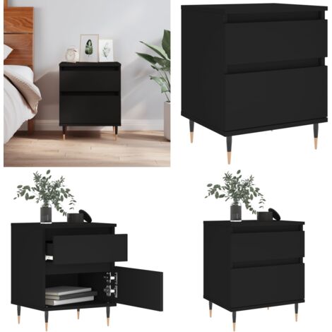 Comodino Nero 40x35x50 cm in Legno Multistrato - Comodino nero - Comodino con cassetto