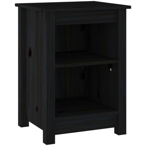Comodino Nero 40x35x55 cm in Legno Massello di Pino vidaXL