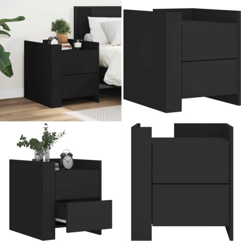 Comodino Nero 45x50x50 cm in Legno Multistrato - Comodino nero - Comodino con cassetti