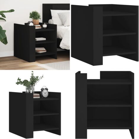 Comodino Nero 45x50x50 cm in Legno Multistrato - Comodino nero - Comodino multistrato