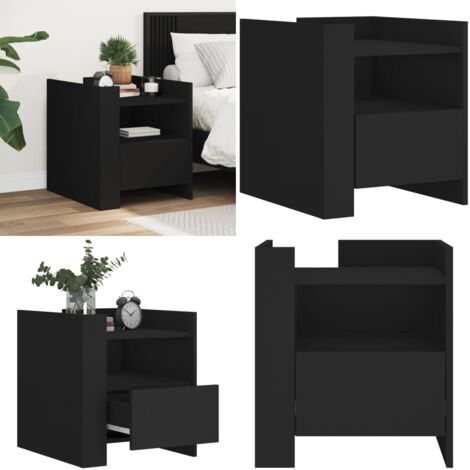 Comodino Nero 45x50x50 cm in Truciolato - Comodino nero - Comodino per camera da letto