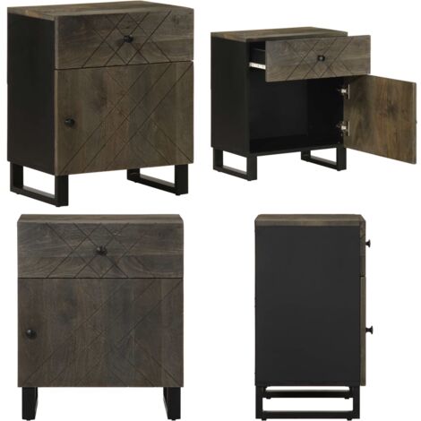 Comodino Nero 50x33x60 cm in Legno Massello di Mango - Comodino nero - Comodino in legno massello
