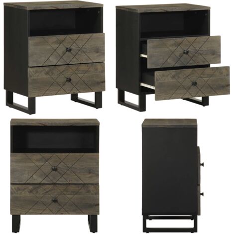 Comodino Nero 50x33x62 cm in Legno Massello di Mango - Comodino nero - Comodino mango