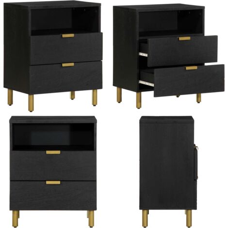 Comodino Nero 50x33x62 cm in Legno Multistrato - Comodino nero - Comodino con cassetti