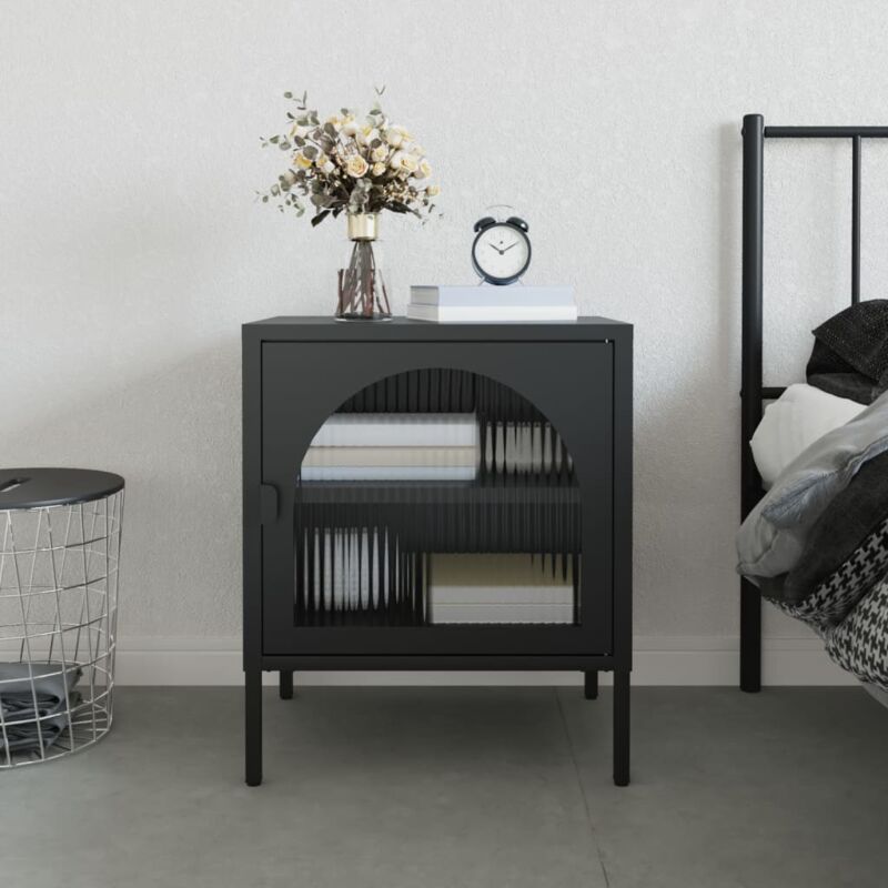 Nachttisch Schwarz 50x35x60 Cm Glas Und Stahl - Vidaxl