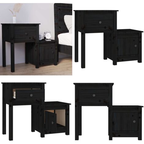 Comodino Nero 79,5x38x65,5 cm in Legno Massello di Pino - Comodino nero - Comodino in pino