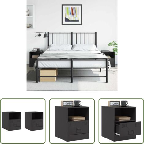 Comodino nero -  Comodini 2 pz Neri 34,5x39x44 cm in Acciaio