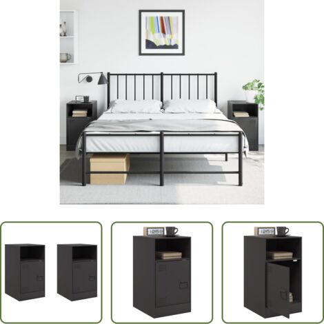 Comodino nero -  Comodini 2 pz Neri 34,5x39x62 cm in Acciaio
