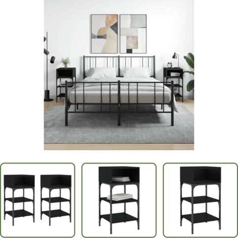 Comodino nero -  Comodini 2 pz Neri 35x34,5x70 cm in Legno Multistrato