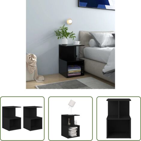 Comodino nero -  Comodini 2 pz Neri 35x35x55 cm in Legno Multistrato