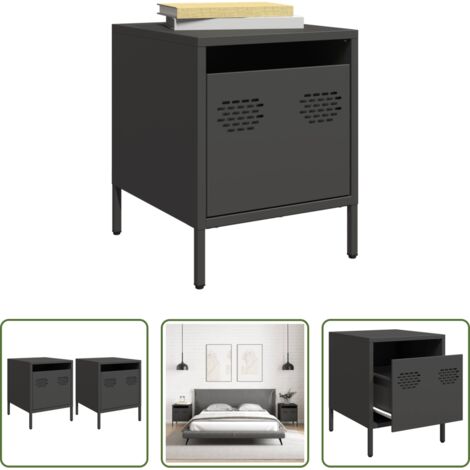Comodino nero -  Comodini 2 pz Neri 35x39x43,5 cm in Acciaio