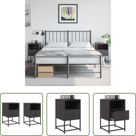 Comodino nero -  Comodini 2 pz Neri 36x39x60,5 cm in Acciaio