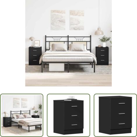 Comodino nero -  Comodini 2 pz Neri 38x35x56 cm in Legno Ingegnerizzato
