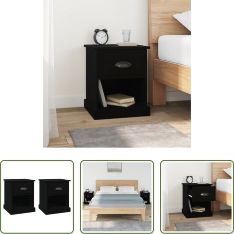 Comodino nero -  Comodini 2 pz Neri 39x39x47,5 cm in Legno Multistrato