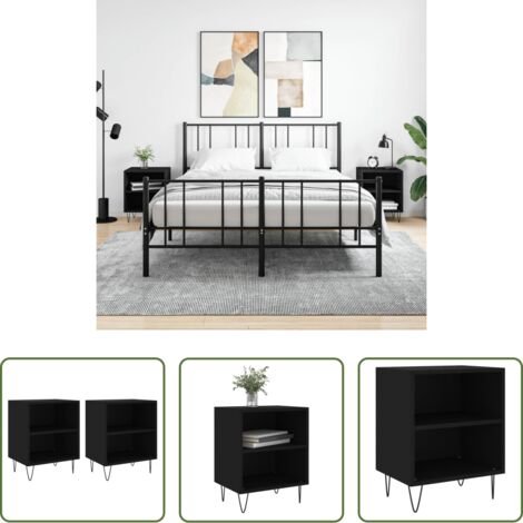 Comodino nero -  Comodini 2 pz Neri 40x30x50 cm in Legno Multistrato