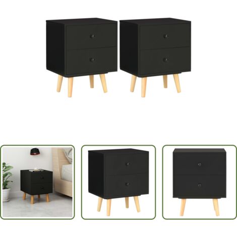 Comodino nero -  Comodini 2 pz Neri 40x30x50 cm Legno Massello di Pino