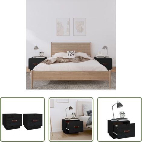 Comodino nero -  Comodini 2 pz Neri 40x34x35 cm in Legno Massello di Pino
