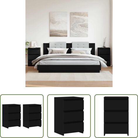 Comodino nero -  Comodini 2 pz Neri 40x35x62,5 cm in Legno Multistrato