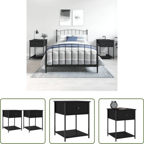 Comodino nero -  Comodini 2 pz Neri 44x45x58 cm in Legno Multistrato