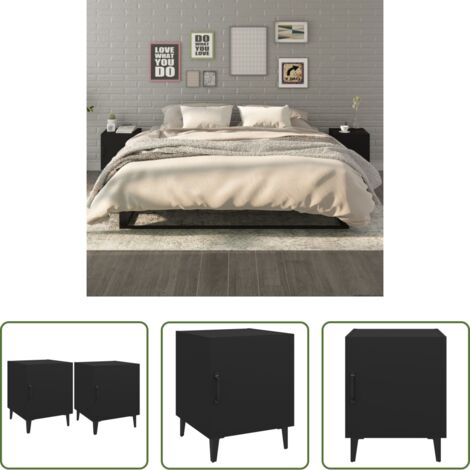 Comodino nero -  Comodini 2 pz Neri in Legno Multistrato