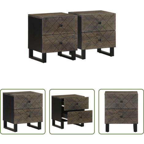 Comodino nero -  Comodini 2pz Neri 40x33x46 cm in Legno Massello di Mango