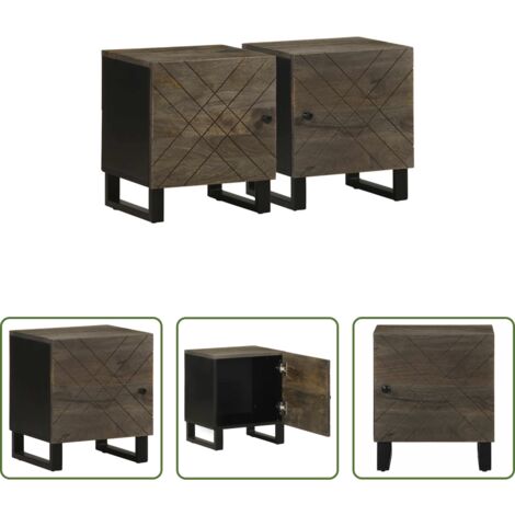 Comodino nero -  Comodini 2pz Neri 40x33x46 cm in Legno Massello di Mango