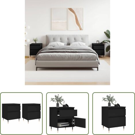 Comodino nero -  Comodini 2pz Neri 40x35x50 cm in Legno Multistrato