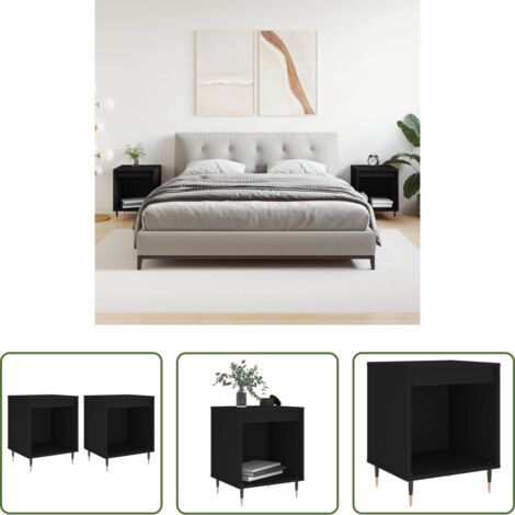 Comodino nero -  Comodini 2pz Neri 40x35x50 cm in Legno Multistrato