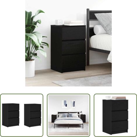 Comodino nero -  Comodini con 3 Cassetti 2 pz Nero 39x35x65 cm