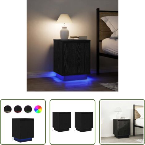 Comodino nero -  Comodini con Luci LED 2 pz Nero 38x34x50 cm