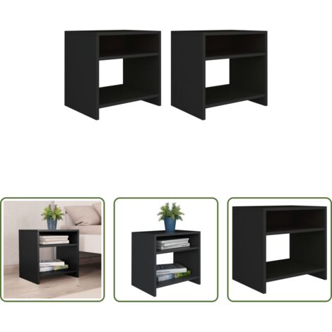 Comodino nero -  Comodini Neri 2 pz 40x30x40 cm in Legno Multistrato