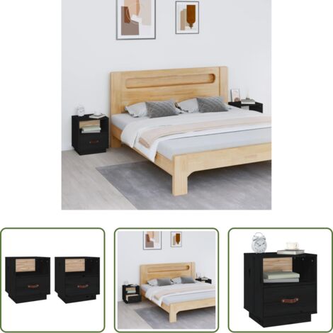 Comodino nero -  Comodini Nero 2 pz 40x34x45 cm in Legno Massello di Pino