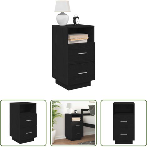 Comodino nero -  Comodino con 2 Cassetti Nero 36x36x68 cm